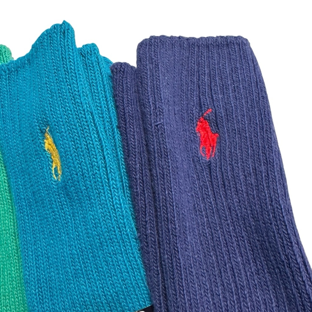 Vtg NOS Polo Ralph Lauren Crew Socks Lot Mens Teal Ribbed Pony Logo 5 Pair Multi - Picture 5 of 10